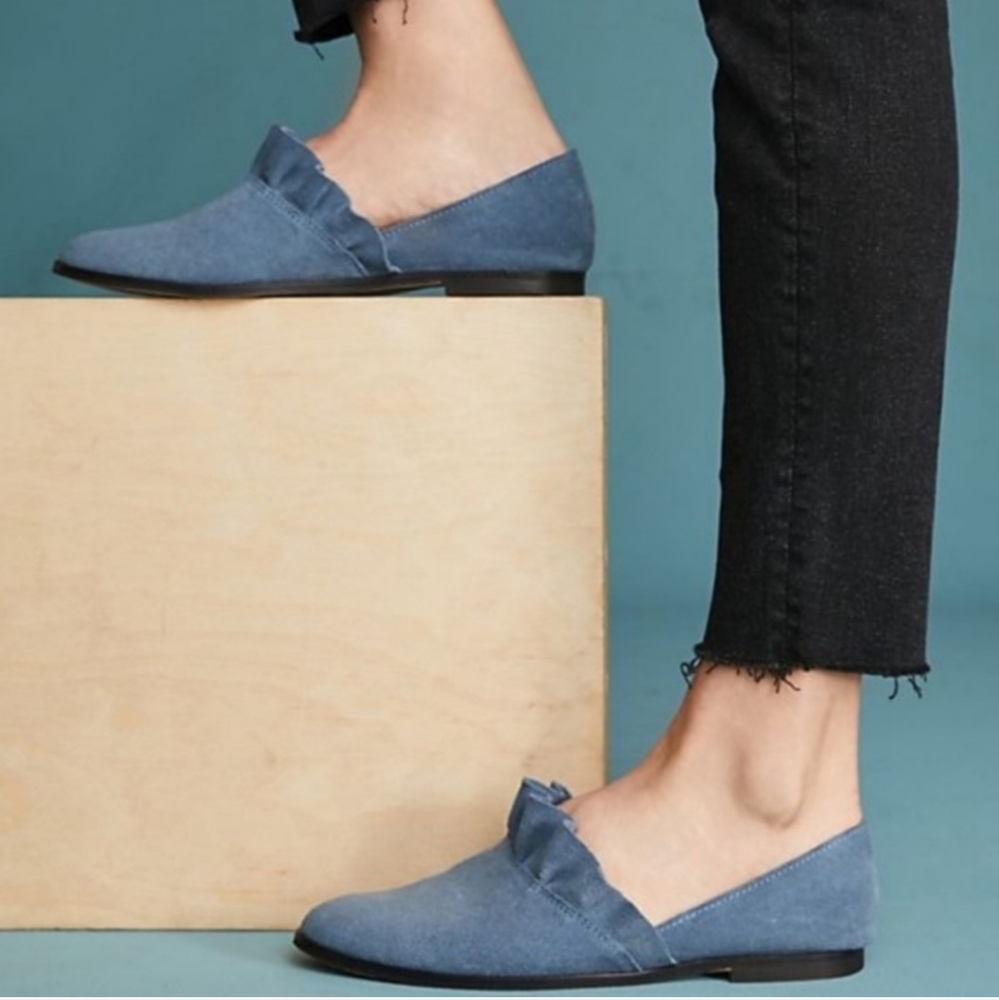 Klub Nico Anthropologie Gabbie Ruffled Blue Suede Women's Loafer Size 8
